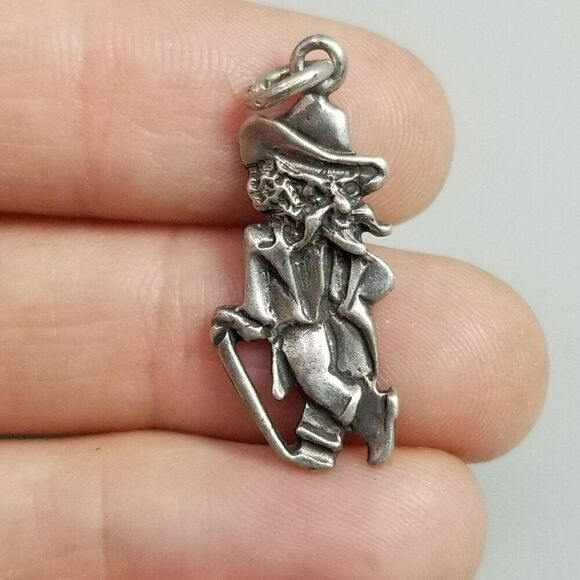 Vintage Jewelry - Vintage Sterling Silver Mustache Gentleman in a Suit with Hat Pendant Charm